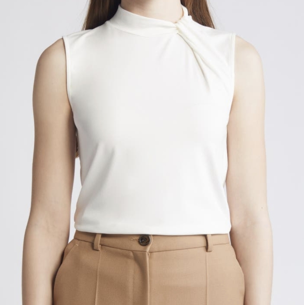 BOSS Emise Mock Neck Sleeveless Top White Sz XS NWT